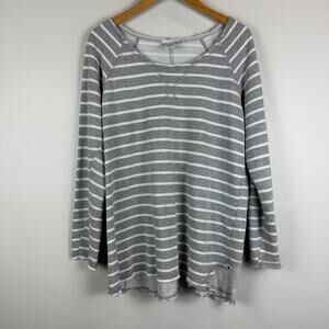 Soft Surroundings Sweatshirt Womens Medium Gray White Striped Casual Everyday‎
